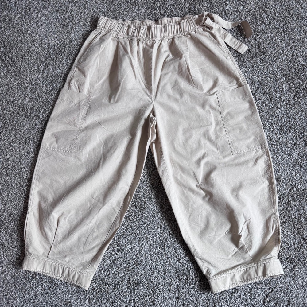 Poetry Cropped Barrel Linen Cotton Pants Women's Size 10 Pull-On Side Drawstring